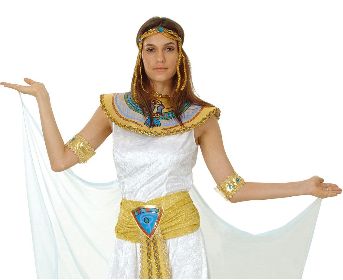 Role play-set for adult Queen of the Nile (headpiece, collar with cape, dress, armbands, belt), size S